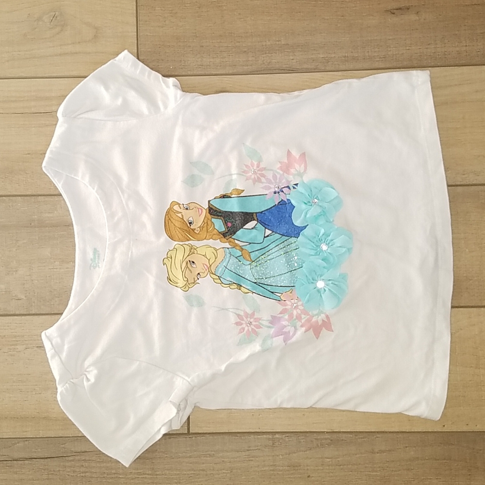 Disney Store Frozen Anna Elsa Flower T-Shirt Size Medium 7/8